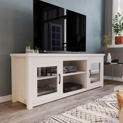 Sheffield Classic TV Stand for up to 80" TVs - Modern Finish with Full Glass Doors  - 65" Engineered Wood Frame - 3 Shelves - View 2