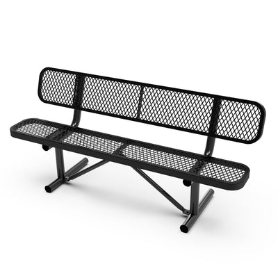 Sigrid Outdoor Bench with Backrest, Commercial Grade Expanded Metal Mesh Seat and Backrest and Steel Frame with Ground Anchors - View 1