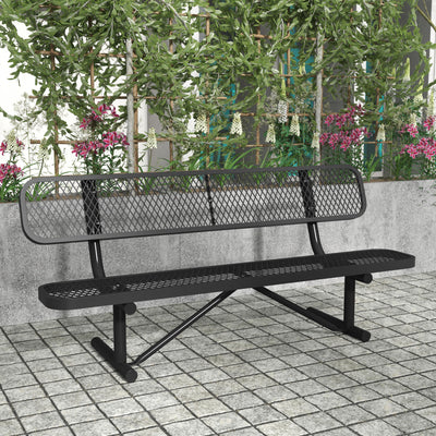 Sigrid Outdoor Bench with Backrest, Commercial Grade Expanded Metal Mesh Seat and Backrest and Steel Frame with Ground Anchors - View 2