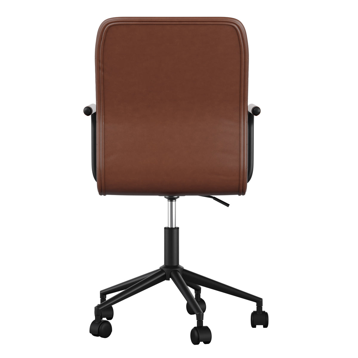 Saddle Brown Faux Leather/Oil Rubbed Bronze |#| Faux Leather Swivel Home Office Chair with Integrated Armrests-Brown/Oil Bronze