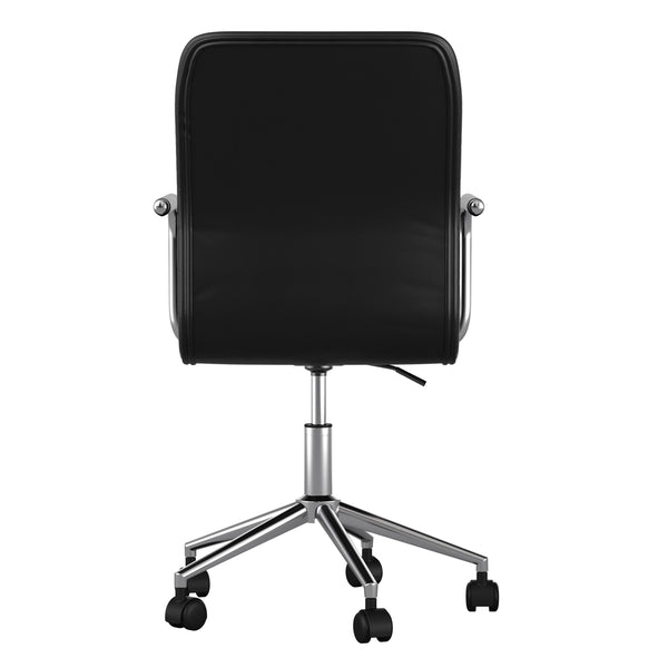 Black Faux Leather/Polished Nickel |#| Faux Leather Swivel Home Office Chair with Integrated Armrests-Black/Nickel