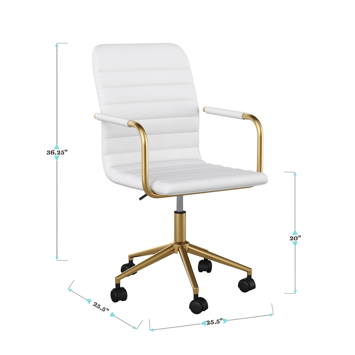 White Faux Leather/Polished Brass |#| Faux Leather Swivel Home Office Chair with Integrated Armrests-White/Brass