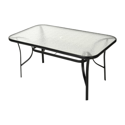 Tory Commercial Grade Patio Table with Tempered Glass Top with Umbrella Hole and Steel Tube Frame - View 1