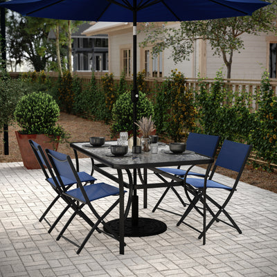 Tory Commercial Grade Patio Table with Tempered Glass Top with Umbrella Hole and Steel Tube Frame - View 2