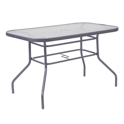 Tory Commercial Grade Patio Table with Tempered Glass Top with Umbrella Hole and Steel Tube Frame