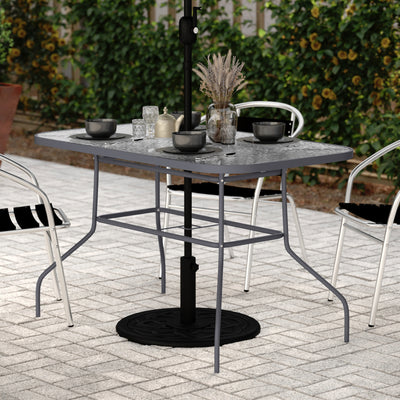 Tory Commercial Grade Patio Table with Tempered Glass Top with Umbrella Hole and Steel Tube Frame - View 2