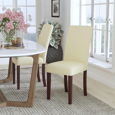 Traditional LeatherSoft Upholstered Panel Back Parsons Dining Chairs - View 2