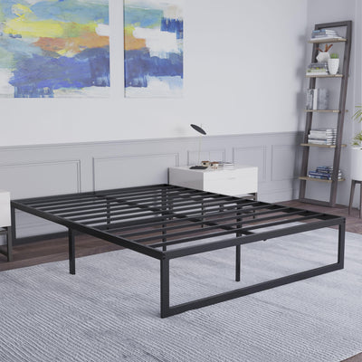 Universal 14 Inch Metal Platform Bed Frame - No Box Spring Needed w/ Steel Slat Support and Quick Lock Functionality - View 2