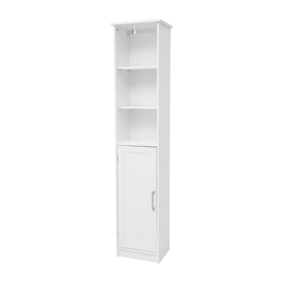 Vega Freestanding Narrow Bathroom Linen Tower Storage Cabinet Organizer with Door, In-Cabinet Adjustable Shelf, and Upper Open Shelves - View 1