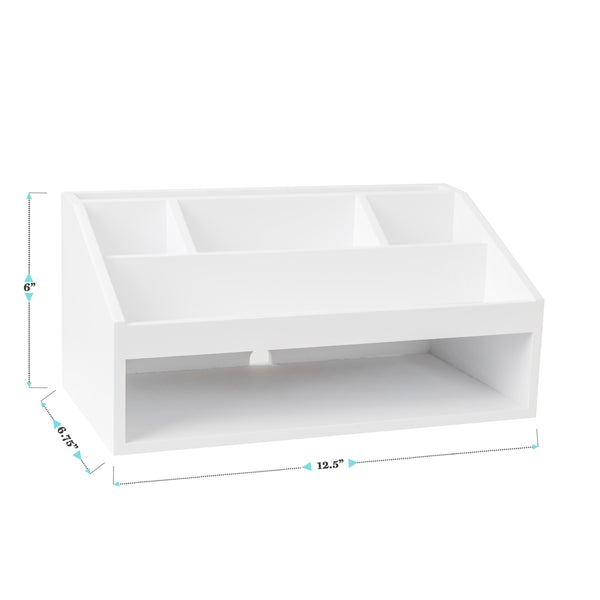 White |#| Premium Engineered Wood Home Office Desktop Organizer in White Finish