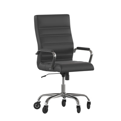 Whitney High Back Executive Swivel Office Chair with Black Frame, Arms, and Transparent Roller Wheels - View 1