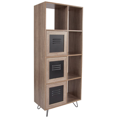 Woodridge Collection 63"H 5 Cube Storage Organizer Bookcase with Metal Cabinet Doors - View 1