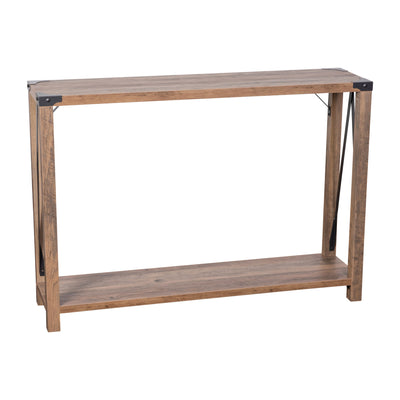 Wyatt Modern Farmhouse Wooden 2 Tier Console Entry Table with Metal Corner Accents and Cross Bracing - View 1